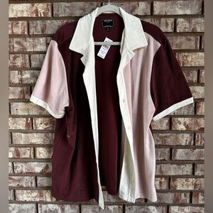 Todd Snyder Burgundy Pink and Cream Terry Button Down Shirt